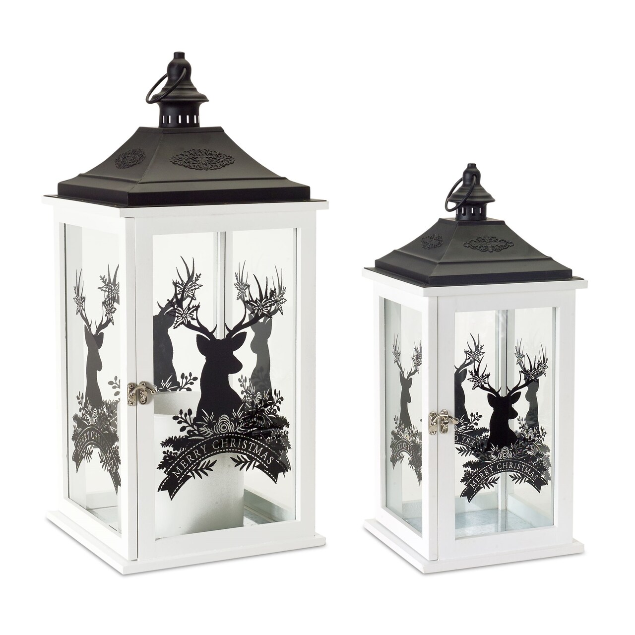 Melrose Reindeer Silhouette Christmas Lantern - 22.75" - White and Black - Set of 2